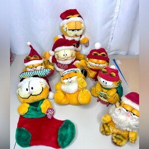 Lot of 8 Vintage Garfield Christmas Plush 1978+ Dakin